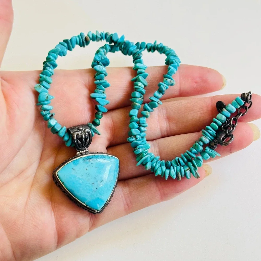 Barse Blue Turquoise‎ Beaded collar Necklace beaded Sterling Silver 925 19